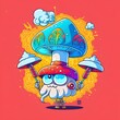 Psychedelic Mushroom smoking Weed. Hippie killer acid lcd journey. The cartoon is so high. Cannabis Character free 2d illustrated