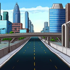 Wall Mural - empty highway through modern city