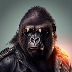 Wall Mural - Portrait of gorilla wearing sunglasses, cool gorilla in shades
