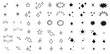 Set de ilustraciones decorativas dibujadas a mano de brillos, estrellas y destellos color negro. Vector