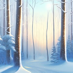 Wall Mural - Beautiful atmospheric winter landscape. Snow covered trees in the forest. Winter nature background. Vertical photo.