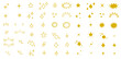 Set de ilustraciones decorativas dibujadas a mano de brillos, estrellas y destellos color dorado. Vector