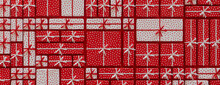 Valentine's Day Gifts Precisely Arranged In A Grid. Trendy Red And White Romantic Background.
