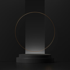 Wall Mural - black podium product platform display 3d background scene with empty presentation stage modern pedes