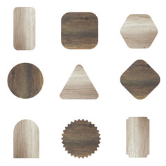 Aufkleber - Set of sale tags wood texture background. Wooden price and discount labels stickers, isolated on white background