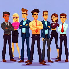 Canvas Print - Business team members are standing. The boss and his employees stand in a confident pose as a group.