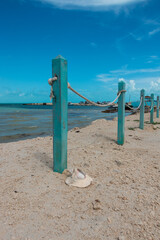 Rope Fence and Conch Shell Overlooking 5 Cays Beach Providenciales Turks and Caicos 