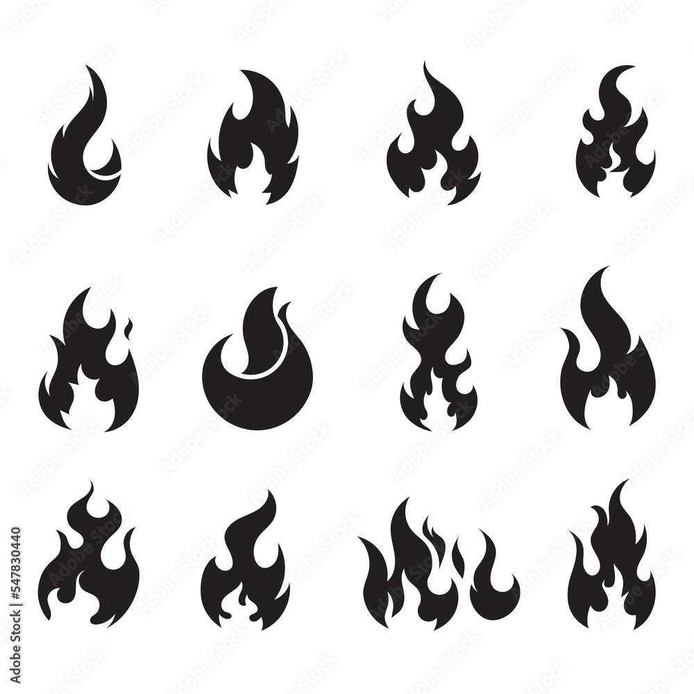 fire flames silhouettes vector design collection isolated white ...