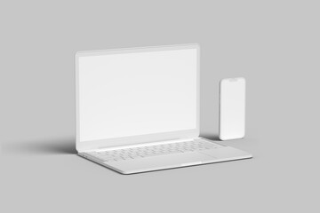 Laptop and smartphone clay blank mockup