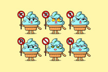 Cute Ice Cream Cartoon Character Holding Traffic Sign Illustration In Modern 3d Style Design
