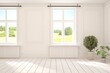 © AntonSh - White empty room with summer landscape in window. Scandinavian interior design. 3D illustration