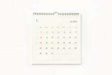 January 2023 Calendar Page On White. Calendar Background For Reminder, Business Planning, Appointment Meeting And Event.