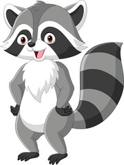 Poster - Cute raccoon cartoon on white background