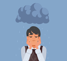 Wall Mural - Sad Unhappy Man Having Bad Luck Vector Concept Illustration. Stressed anxious adult person feeling emotional unwell
