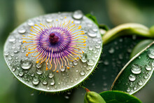 An Artistic Illustration Of Rain Drops Falling On A Lovely Passionfruit Flower