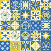 Ceramic Tiles For Wall And Floor Decoration, Blue Yellow White Color, Vector Illustration