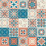 Fototapeta Kuchnia - Square ceramic tiles in mediterranean style, orange blue pattern for design
