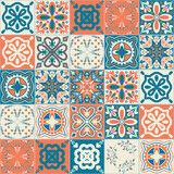 Fototapeta Kuchnia - Ceramic tile design orange blue contrast color, square ceramic tiles