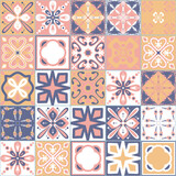 Fototapeta Kuchnia - Azulejo ceramic square tiles, spanish mediterranean style vector illustration for interior design
