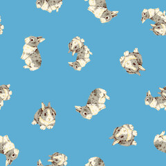 Sticker - Hand drawn cute rabbit seamless pattern,