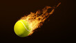 Animated tennis on Fire Burning rotating tennis bright flamy symbol on the black background 3D rendering