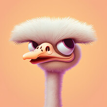 Illustration Of A Close-up Of A Fluffy 3d  Ostrich With Big Eyes