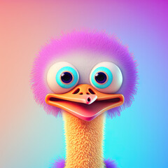 Wall Mural - Illustration of a friendly 3d fluffy isolated ostrich with big eyes smiling