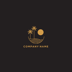 beach and island line logo design, vector monogram design of circular beach icons, with gold colour.