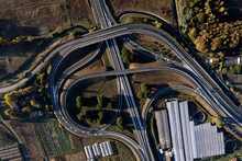 Aerial View Of A Motorway Junction Photographed During The Day