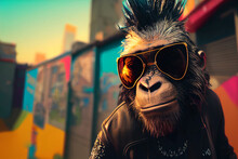 Portrait Of A Punk Apes In Sunglasses