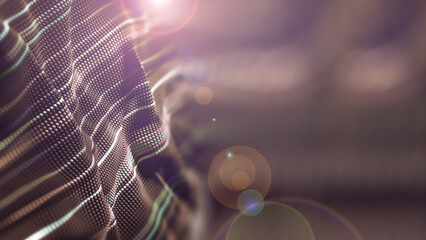 Poster - Dancing points of vibrations sounds. Sound waves of digital data. Information flow field 3D illustration