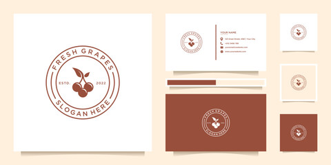 Vector graphic illustration of grapes retro with business card