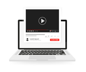 Video player interface template with controls. Video player layout. Concept of online blog, stream or video. web page on laptop User interface. Vector illustration