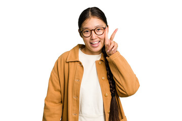 Wall Mural - Young Asian woman isolated showing number two with fingers.