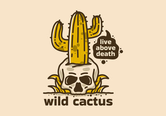 Wall Mural - Vintage illustration of cactus on skull