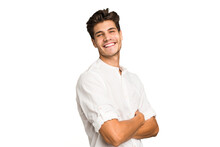 Young Caucasian Handsome Man Isolated Happy, Smiling And Cheerful.