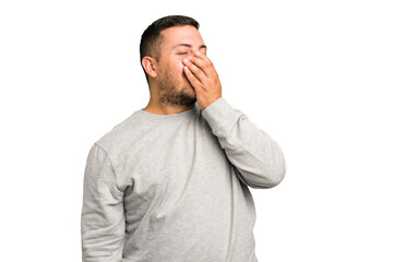 Wall Mural - Young caucasian man isolated laughing happy, carefree, natural emotion.