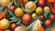 Illustration of colorful Christmas decorations hanging from a tree - great for holiday backgrounds