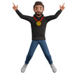 © Pure - A man in a black hoodie and blue jeans is joyfully jumping with a medal around his neck 3d render illustration