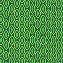 Mid Century Modern Ogee Ovals Seamless Pattern In Lime Green And Forest Green Over Emerald Green Background. For Textile, Fabric And Home Decor 