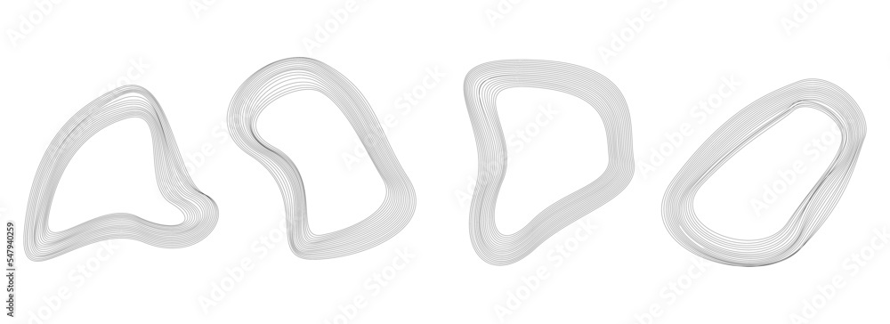 Set of abstract deformed circle banners. Distorted contour. Vector illustration