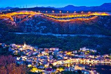 Town Of Bakar And Highway Viaduct Evening View, Kvarner Bay Area