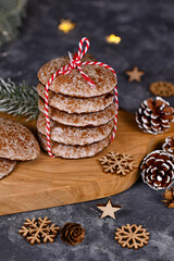 Wall Mural - Stacks of traditional German round glazed gingerbread Christmas cookie called 'Lebkuchen'