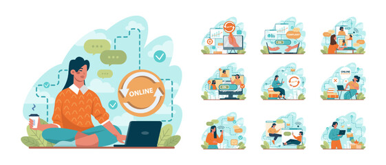 Wall Mural - online communication concept set. video conferencing and chatting