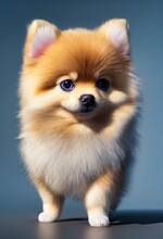 3d Rendering Of A Pommeranian Puppy Isolated On Blue Background