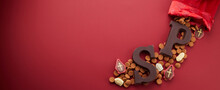 Dutch Holiday Sinterklaas Background With Traditional Sweets And Chocolate Letter.