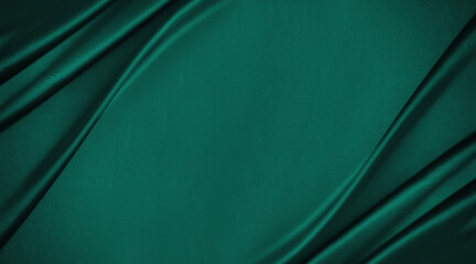 Wall Mural - Dark teal green silk satin. Shiny smooth fabric. Soft folds. Luxury background with space for design. web banner. Flat lay, top view table. Birthday, Christmas, Valentine, New year.