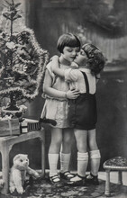 Funny Kids Christmas Tree Gifts Vintage Toys. Antique Picture