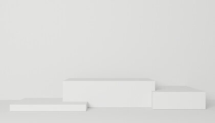 Minimal 3d rendering scene with composition empty cylinder pedestal podium for product and white abstract background. mock up geometric shape in concrete color. platforms for cosmetic