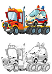 Wall Mural - funny cartoon tow truck driver with other car